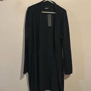 NEW Mono B Womens Black Longline Open Front Cardigan Duster Sweater Pockets XL